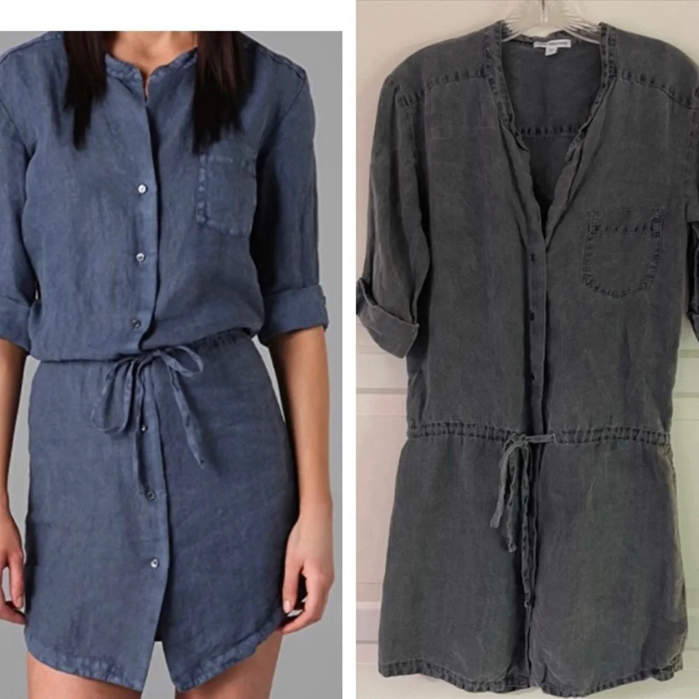 James Peres linen drawstring waist shirt dress 15232